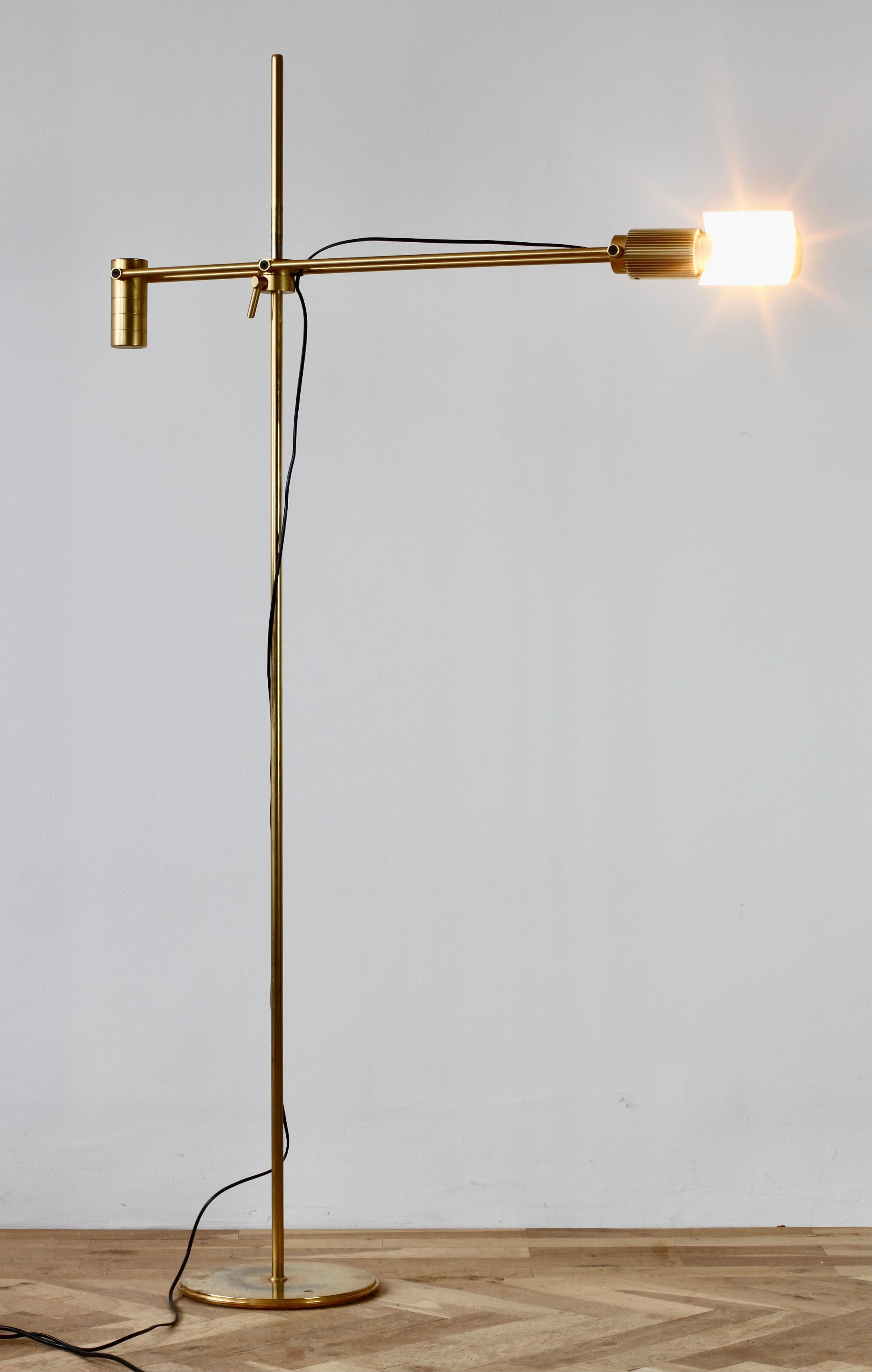 Late 20th Century Swiss Lamps Gold Plated Brass Vintage Modernist 1970s Adjustable Floor Lamp  For Sale