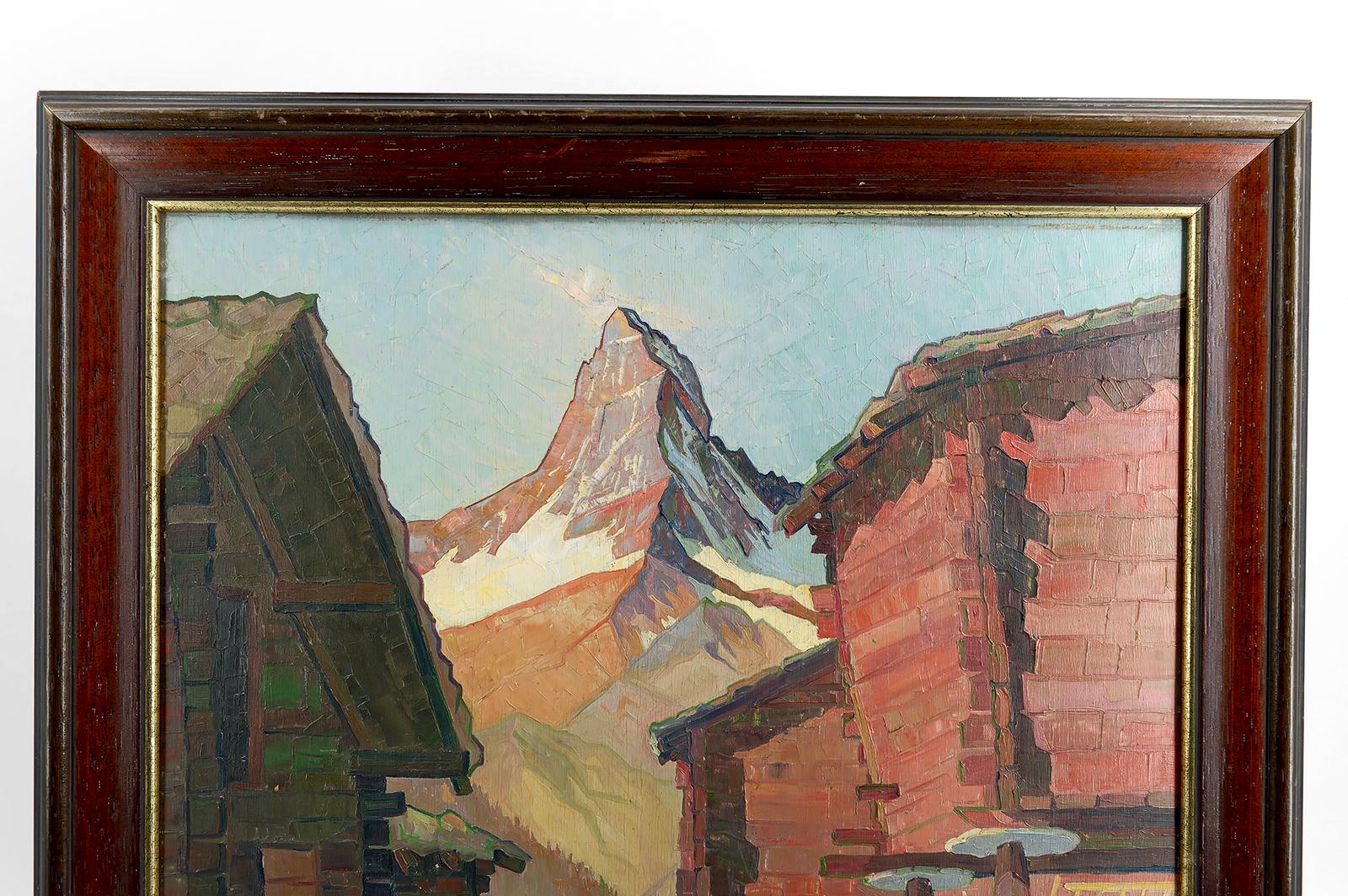 Svizzero Veduta di paesaggio svizzero Olio su pannello, 