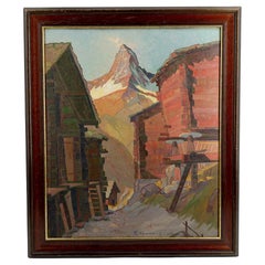 Vista de paisaje suizo Óleo sobre tabla, "Findeln con Matterhorn", Fr WIPPERMAN, 1937