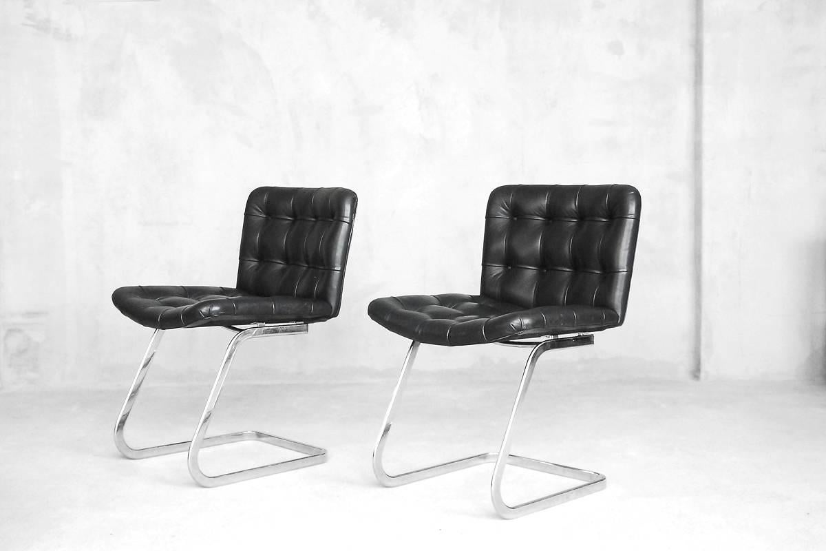 Steel Swiss Leather RH-304 Chairs by Robert Haussmann for De Sede, 1960s, Set of Two For Sale