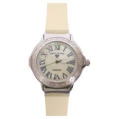 Swiss Legend Cream Silicone Strap Watch with Crystal Bezel