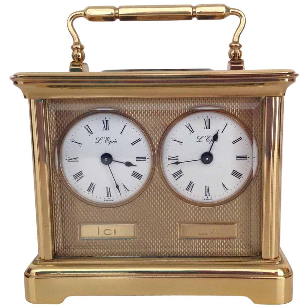 Swiss L'Epee Dual Timezone Miniature Carriage Clock, Late 20th Century