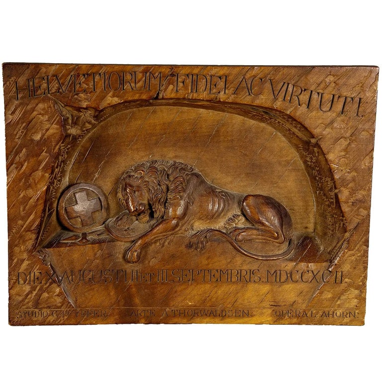 Carved Swiss Lion of Lucerne Relief Carving, circa 1900 For Sale