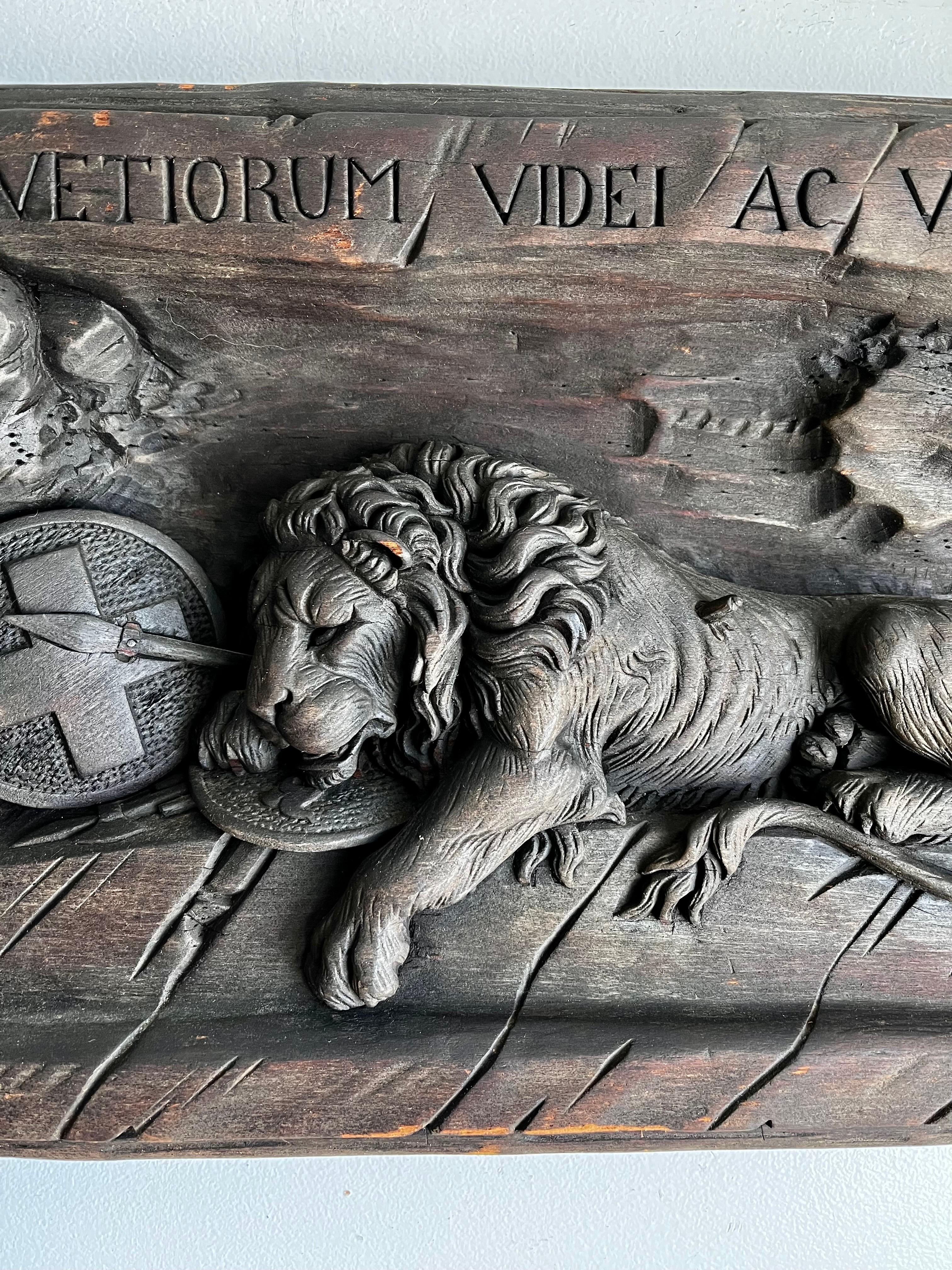 Arts and Crafts Swiss Lion of Lucerne Relief Carving Plaque