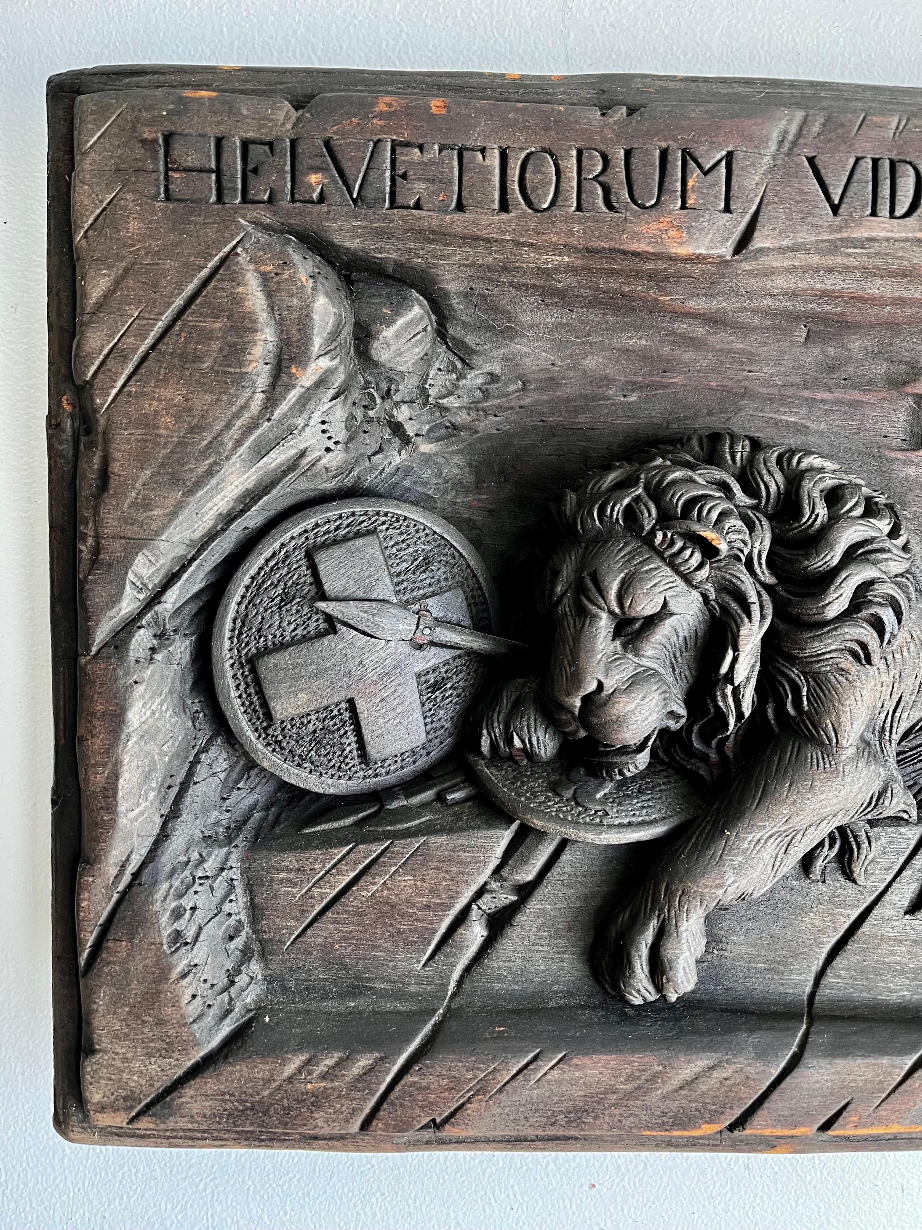Hand-Carved Swiss Lion of Lucerne Relief Carving Plaque