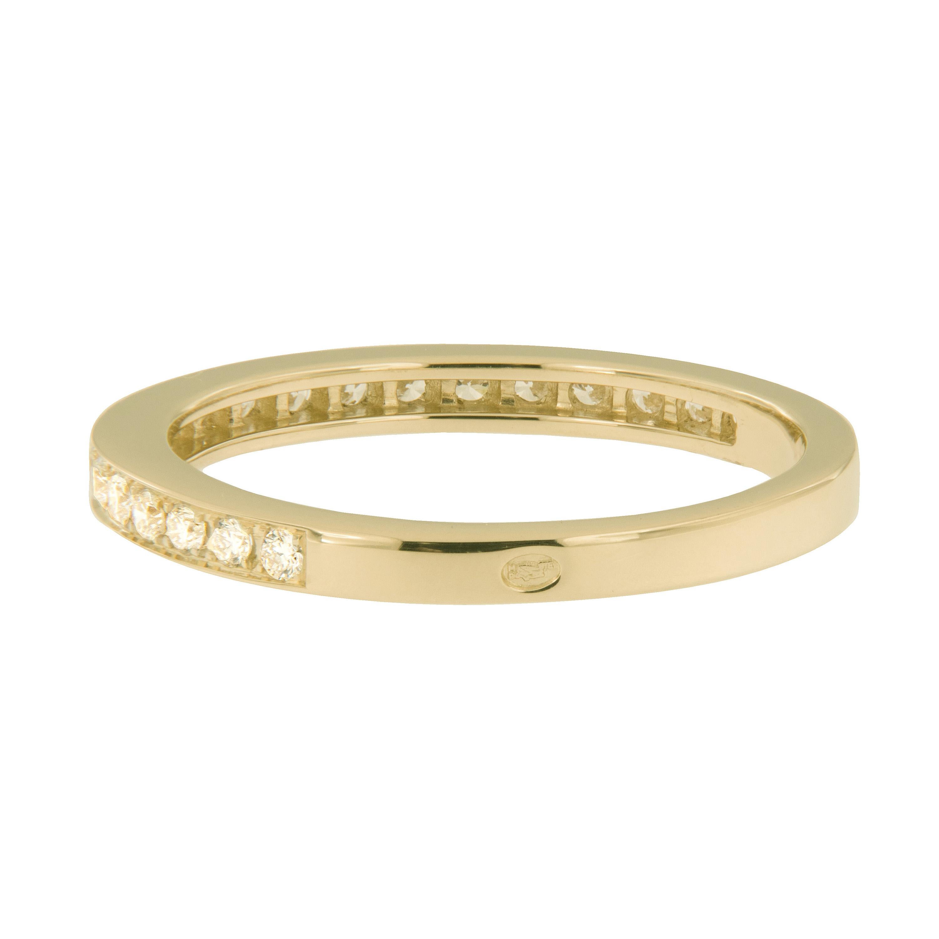 Round Cut Swiss Made 18 Karat Yellow Gold and Diamond Band For Sale