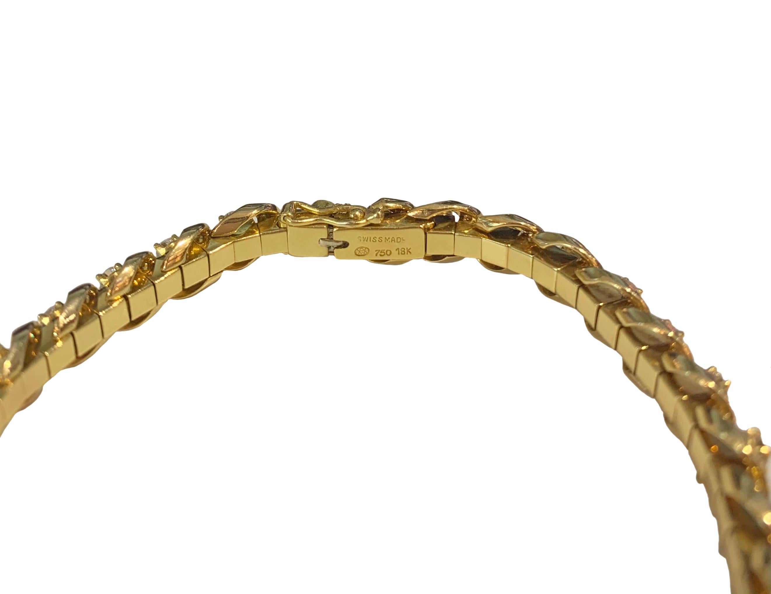 Swiss Made 18k Gold Diamond Tennis Bracelet In Excellent Condition For Sale In New York, NY