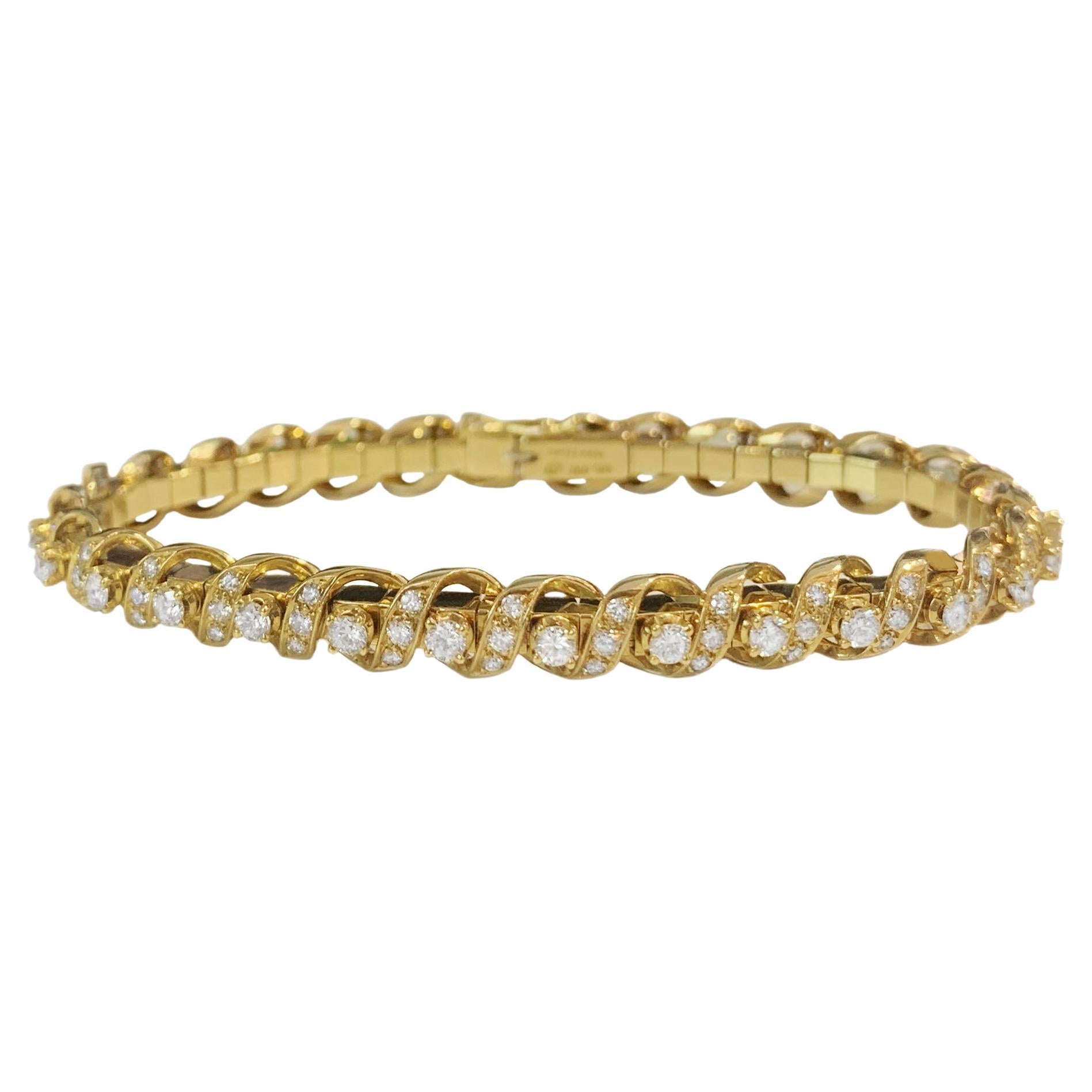 Swiss Made 18k Gold Diamond Tennis Bracelet For Sale