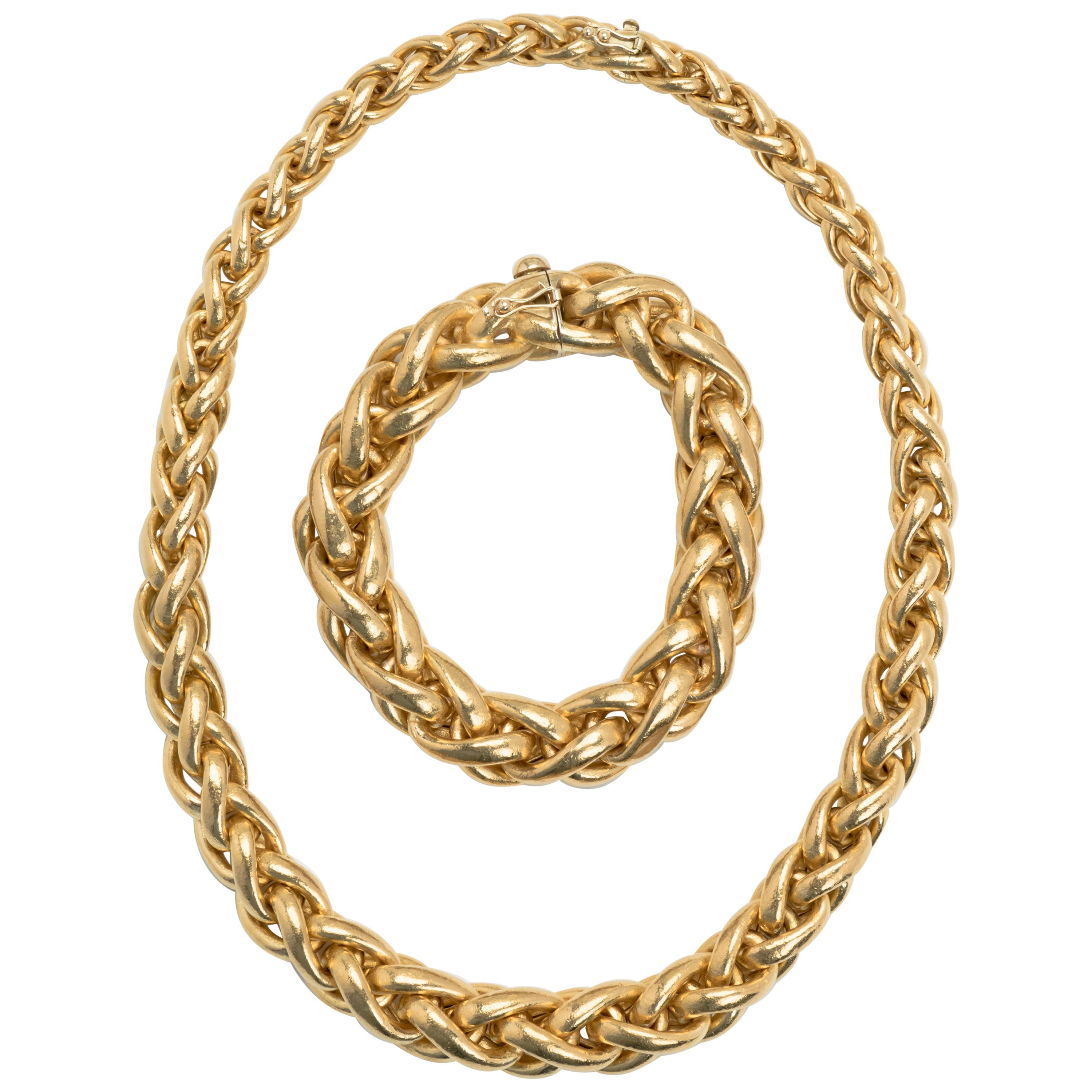 Swiss Made 24 Karat Gold Matching Necklace and Bracelet For Sale