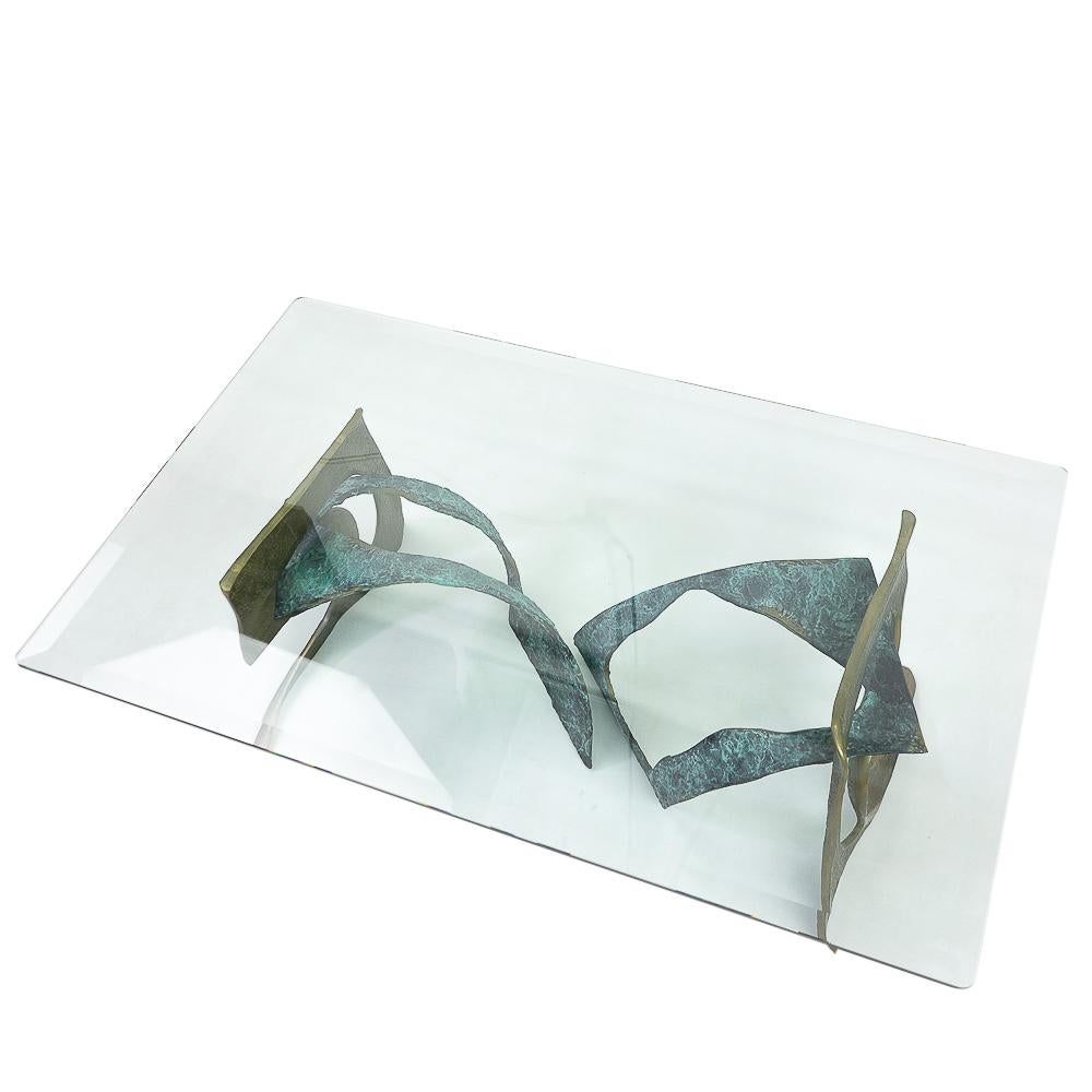 Mid-Century Modern Swiss-Made Brutalist Glass Top Coffee Table, 1980s For Sale