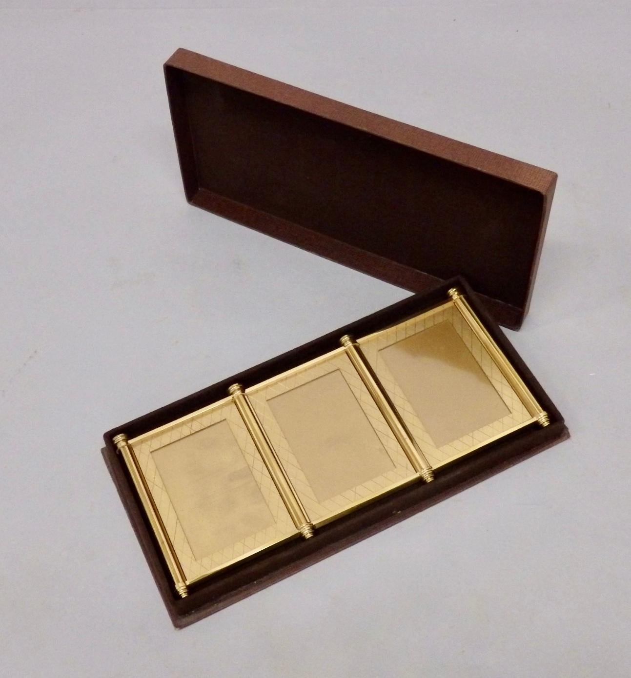 Swiss Made Machined Brass Desk Dresser Top Tri-Fold Picture Frames 2