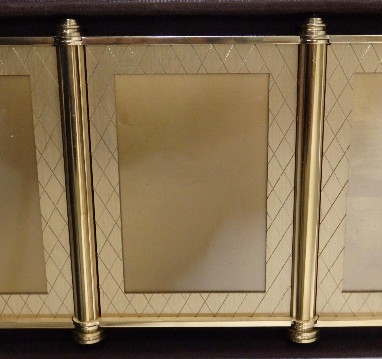 Swiss Made Machined Brass Desk Dresser Top Tri-Fold Picture Frames 3