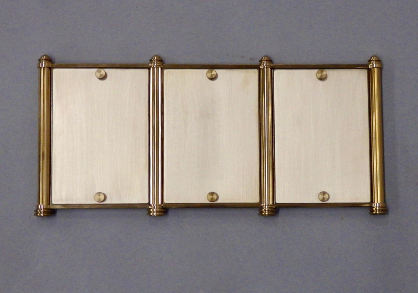 Mid-Century Modern Swiss Made Machined Brass Desk Dresser Top Tri-Fold Picture Frames