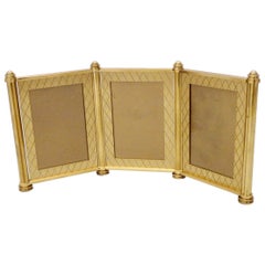 Swiss Made Machined Brass Desk Dresser Top Tri-Fold Picture Frames