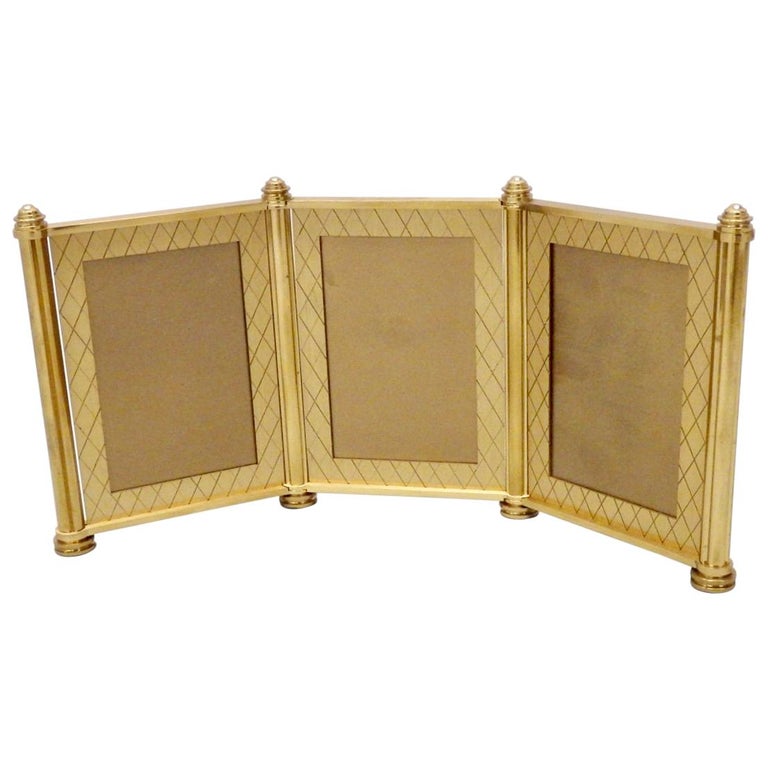 Swiss Made Machined Brass Desk Dresser Top Tri Fold Picture Frames