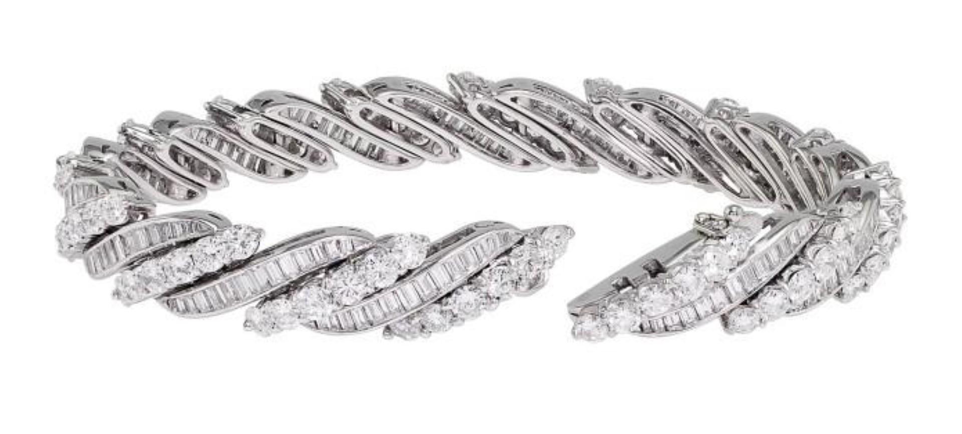 Baguette Cut Swiss Made Platinum Diamond Bracelet For Sale