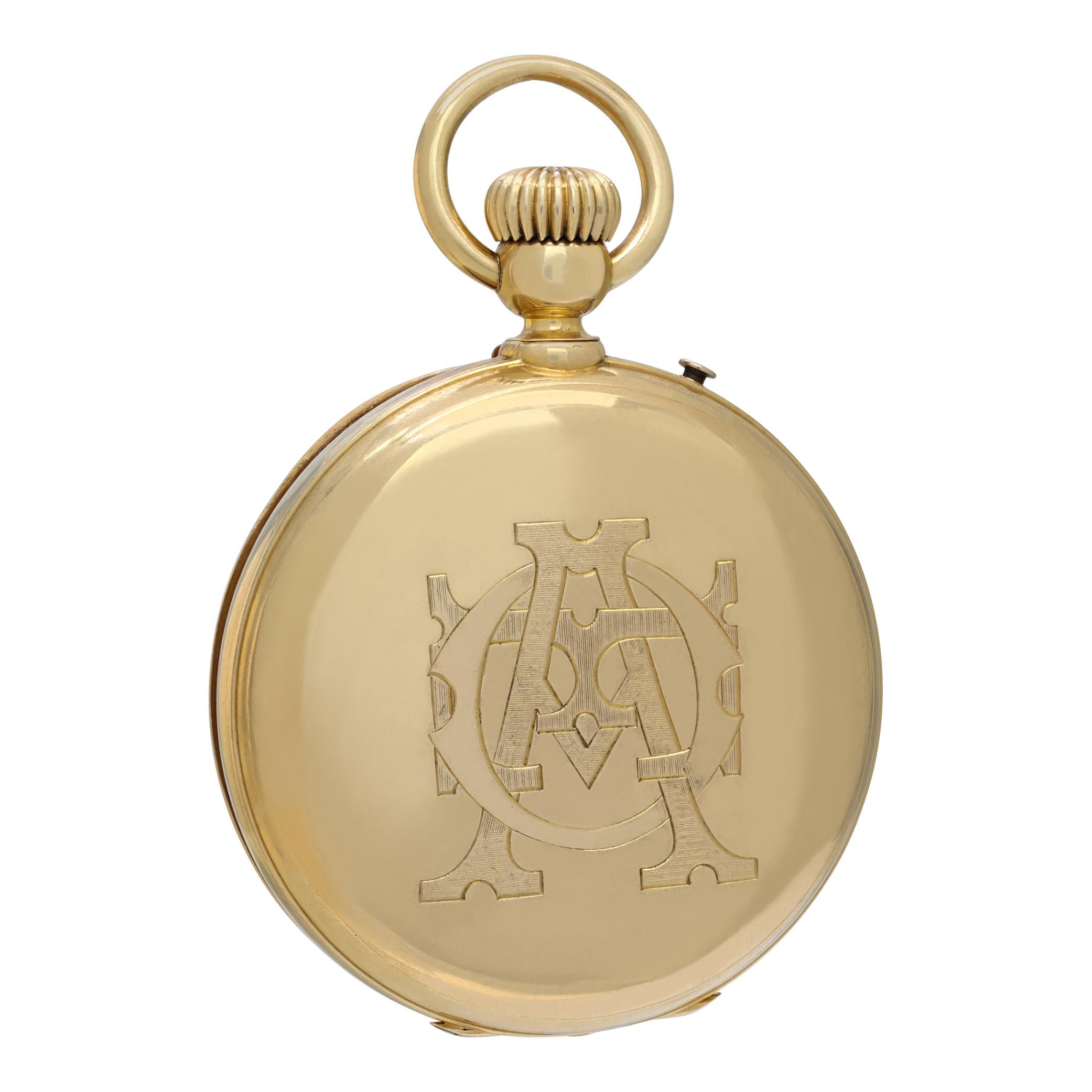 Französische/schweizerische hochwertige unsignierte Hunter Case Taschenuhr in 18k Gelbgold mit hochwertigem (wahrscheinlich Vacheron Constantin) Uhrwerk. Handaufzug. 50 mm Gehäusegröße. Ref 1671. Fine Pre-owned Schweizer Uhr gemacht.

 Certified
