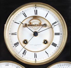 Swiss Mantel Clock, Barometer, Moon Phase and Perpetual Calendar, 19th Century