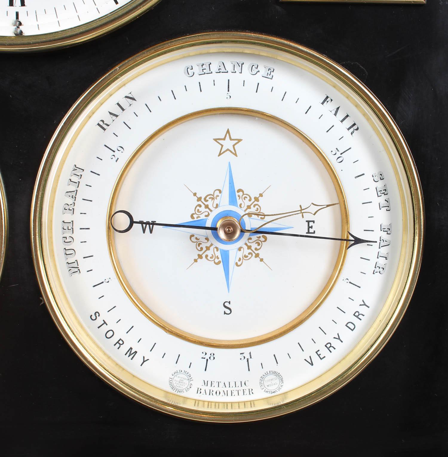 Suisse Pendule de cheminée suisse:: baromètre:: phase de lune et calendrier perpétuel:: 19e siècle en vente