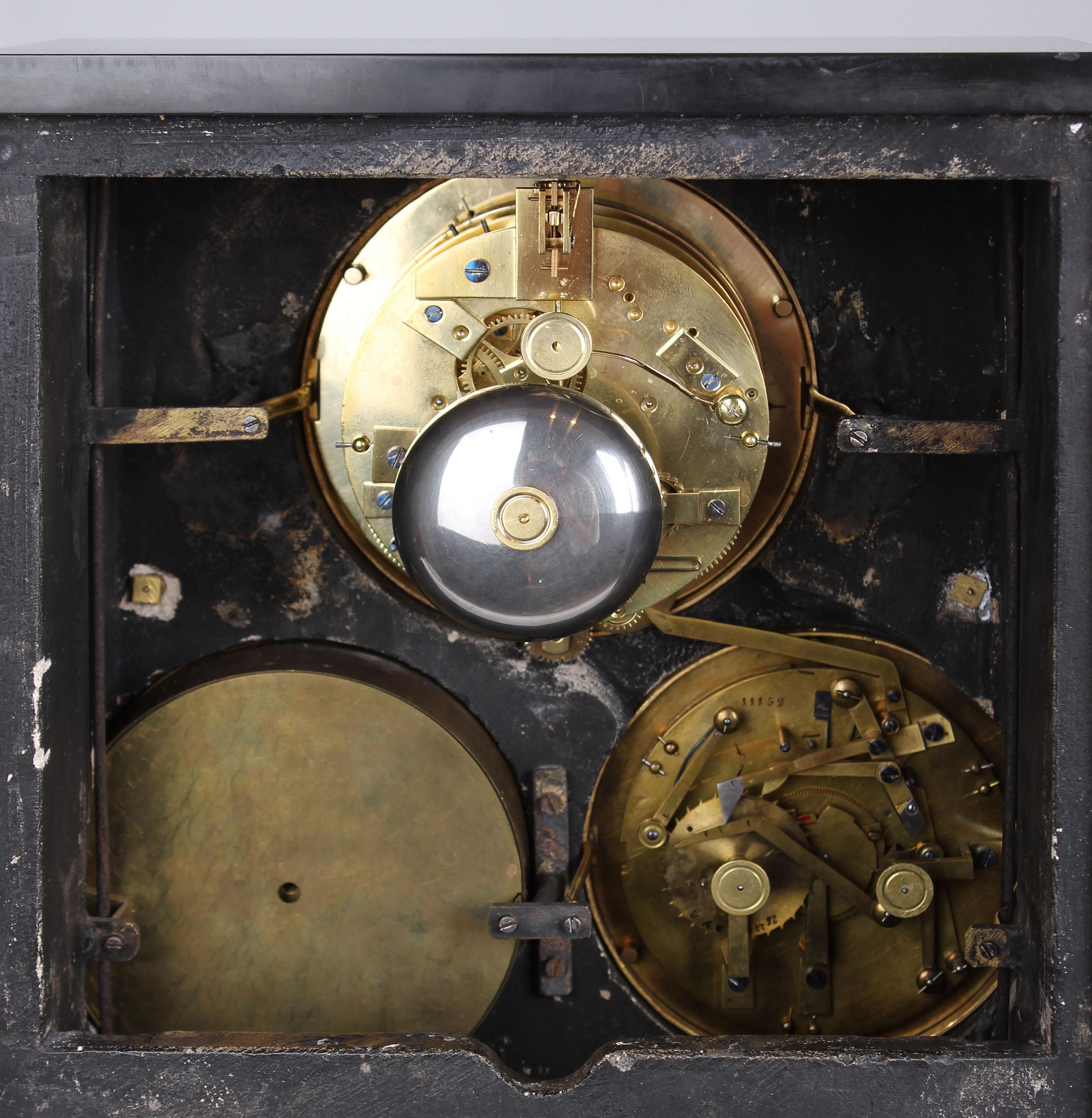 Swiss Mantel Clock, Barometer, Moon Phase and Perpetual Calendar, 19th Century In Good Condition In Greven, DE