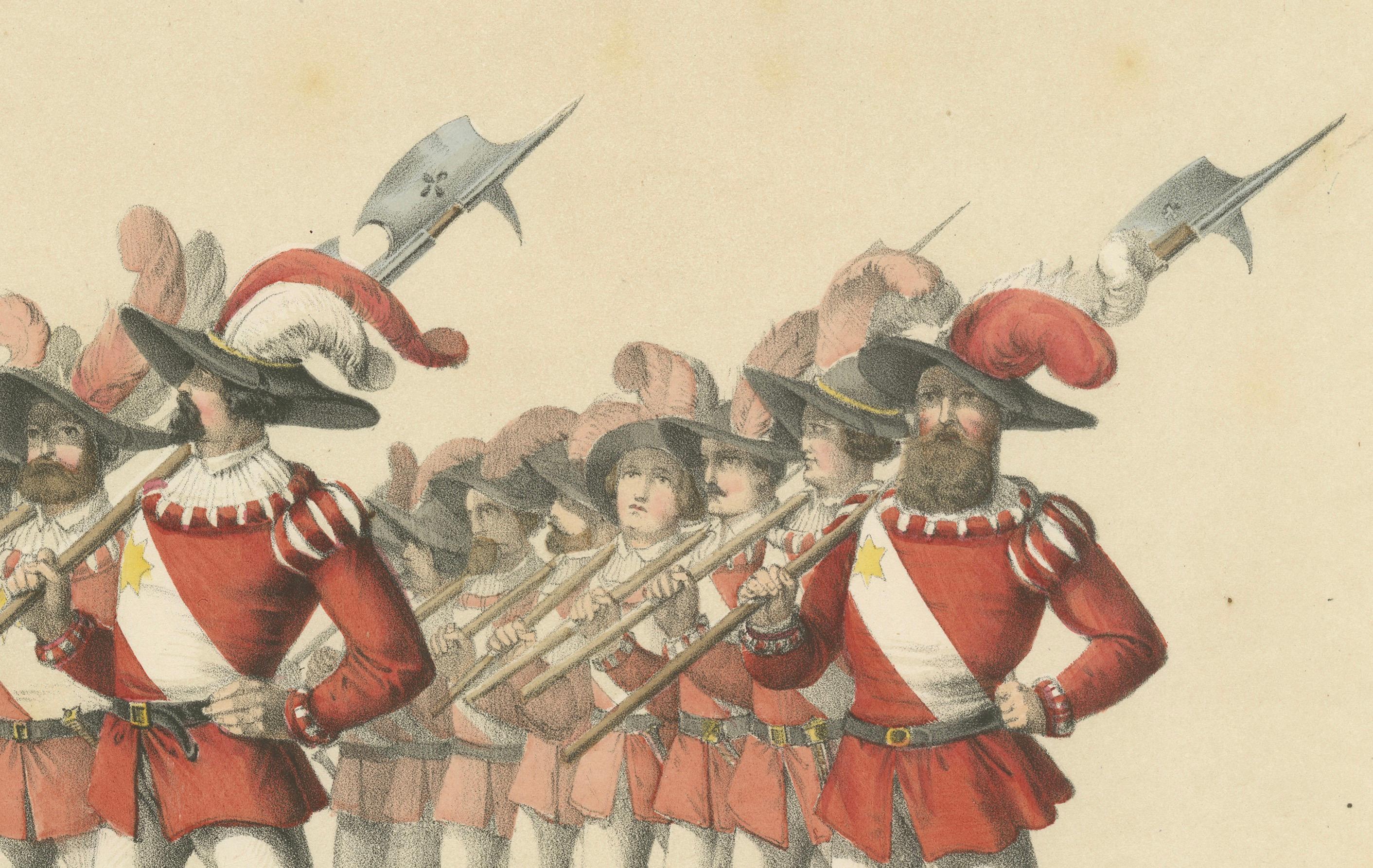 1855 March of Honor – The Thun Militia in Ceremonial Splendor 

This striking hand-colored lithograph, created by H. Jenny and lithographed by Kümmerly and Wittmer, is part of the *Fest Album* commemorating Bern’s entry into the Swiss Confederation