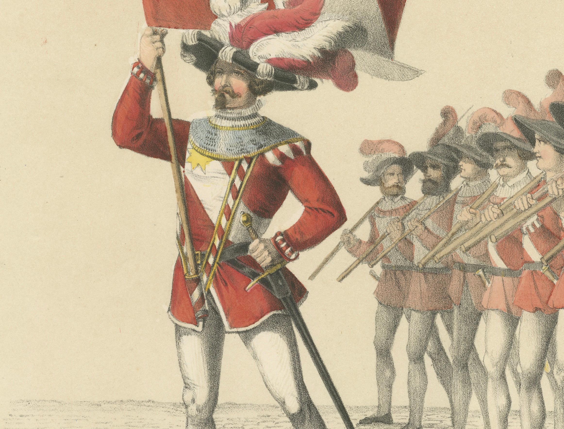 Swiss March of Honor – The Thun Militia in Ceremonial Splendor, 1855 In Good Condition For Sale In Langweer, NL