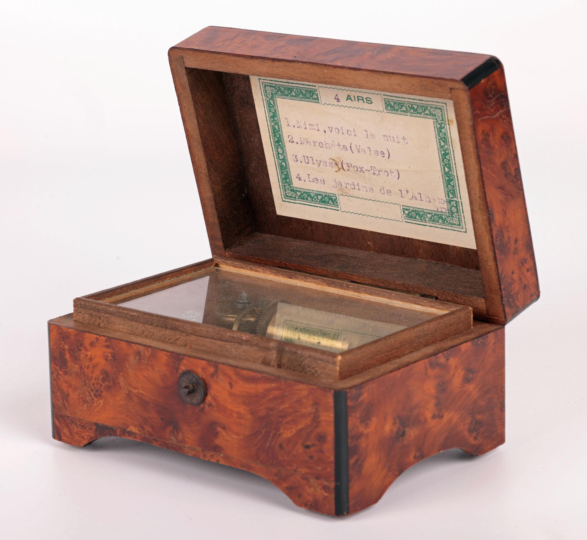 19th Century Swiss Mechanical Burr Walnut Music Box with 4 Airs