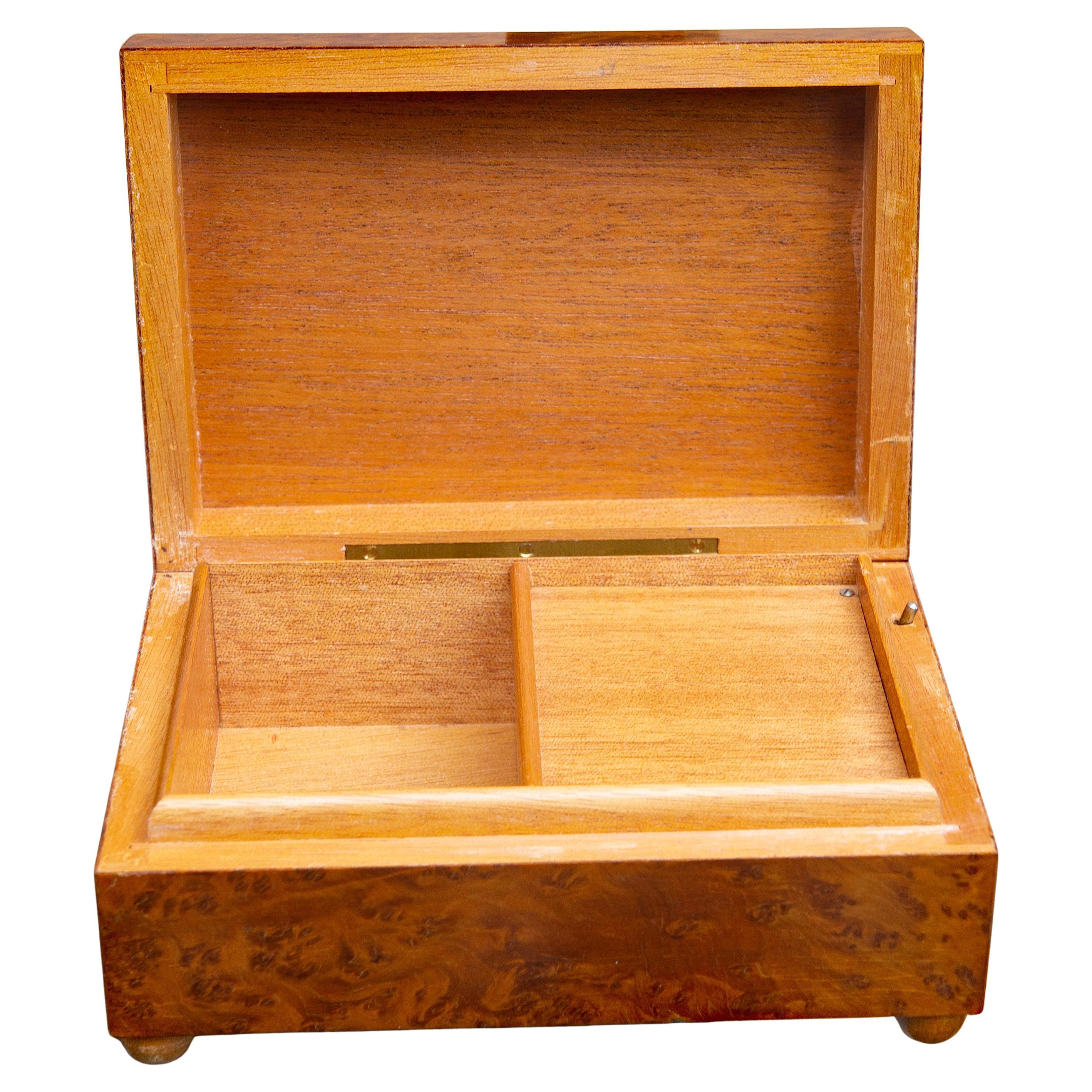 Russian burled olive wood music box. Swiss made. Mid 20th century.