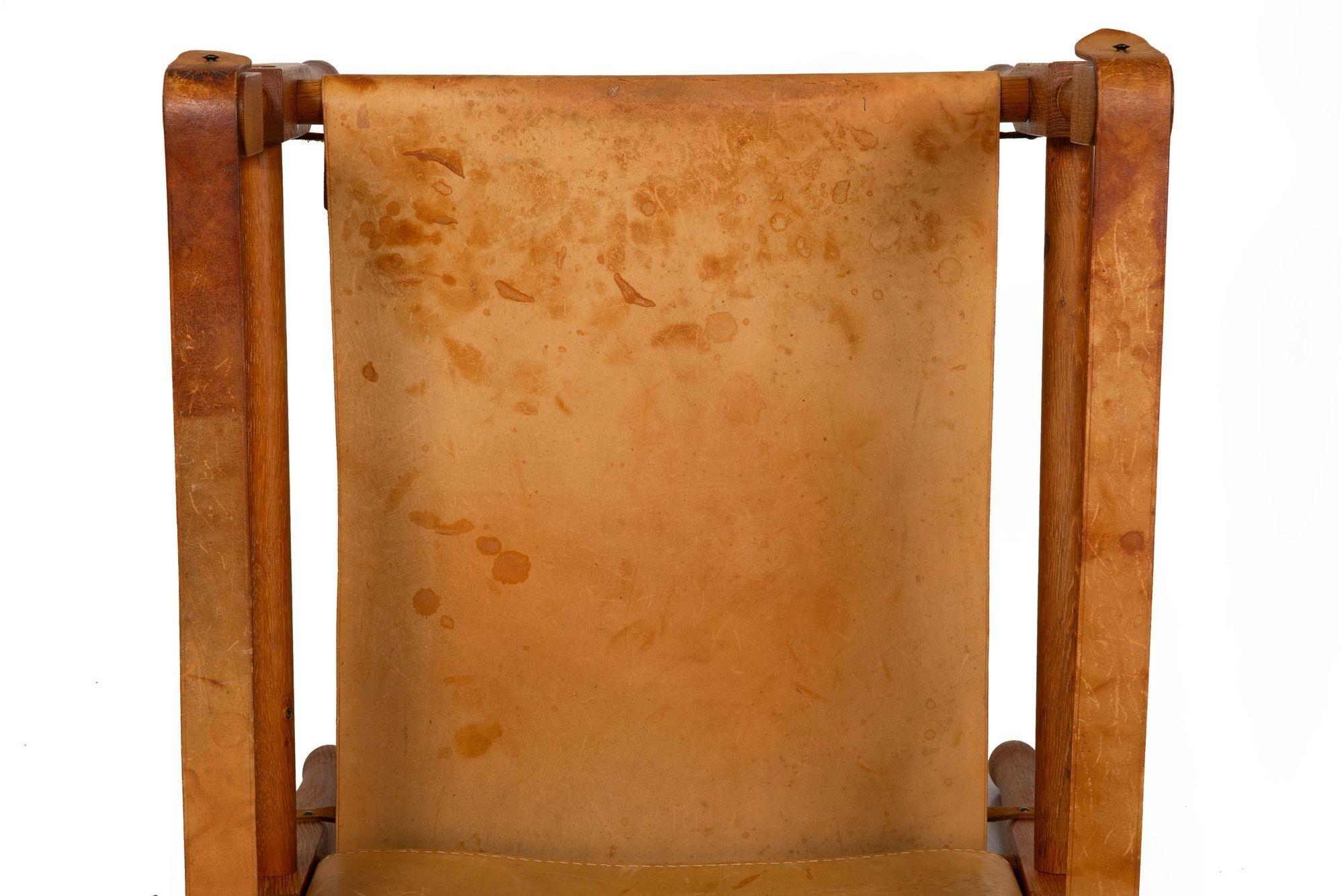 Swiss Mid-Century Modern Leather and Oak Safari Chair by Wilhelm Kienzle For Sale 8