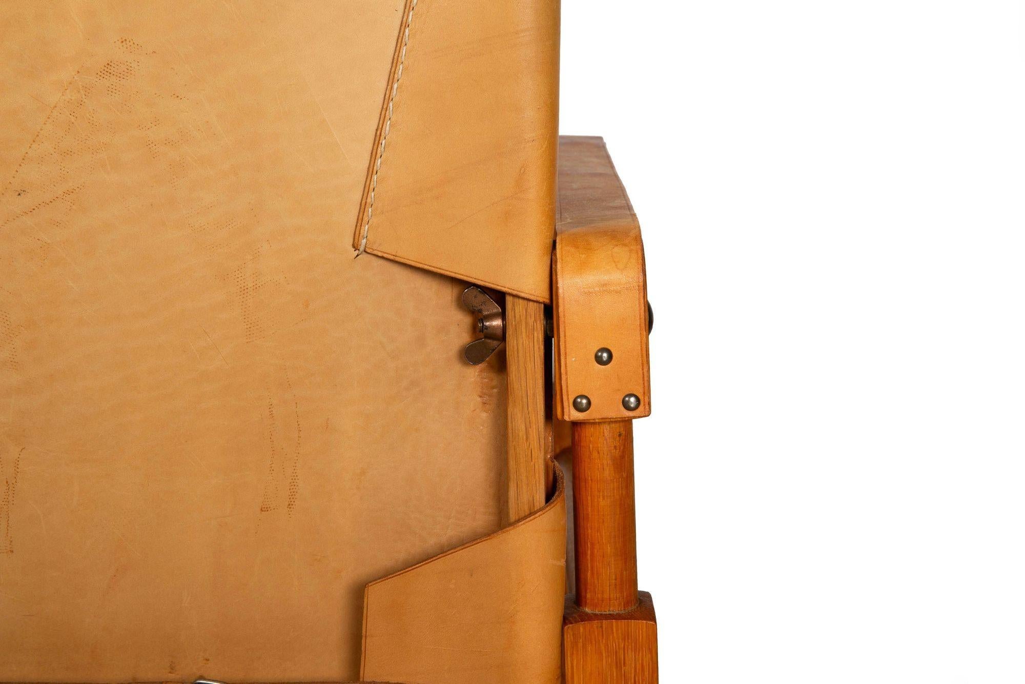 Swiss Mid-Century Modern Leather and Oak Safari Chair by Wilhelm Kienzle For Sale 14