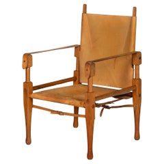 Swiss Mid-Century Modern Leather and Oak Safari Chair by Wilhelm Kienzle