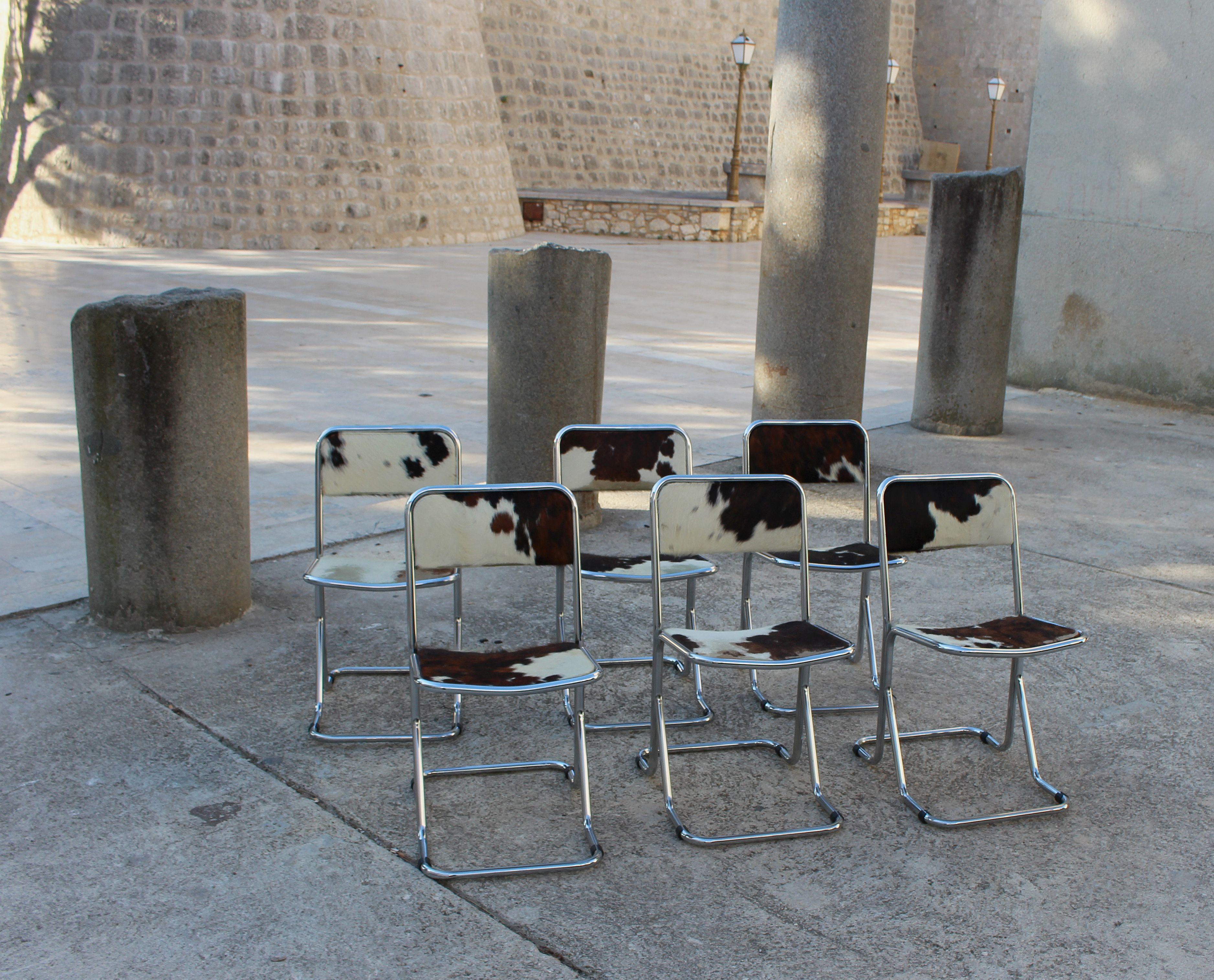 Chrome Swiss Mid-Century Modern Set of 6 Chairs For Sale