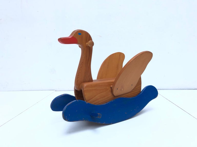 Swiss Mid-Century Modern Solid Pine Rocking Swan in the Style of Wisa ...