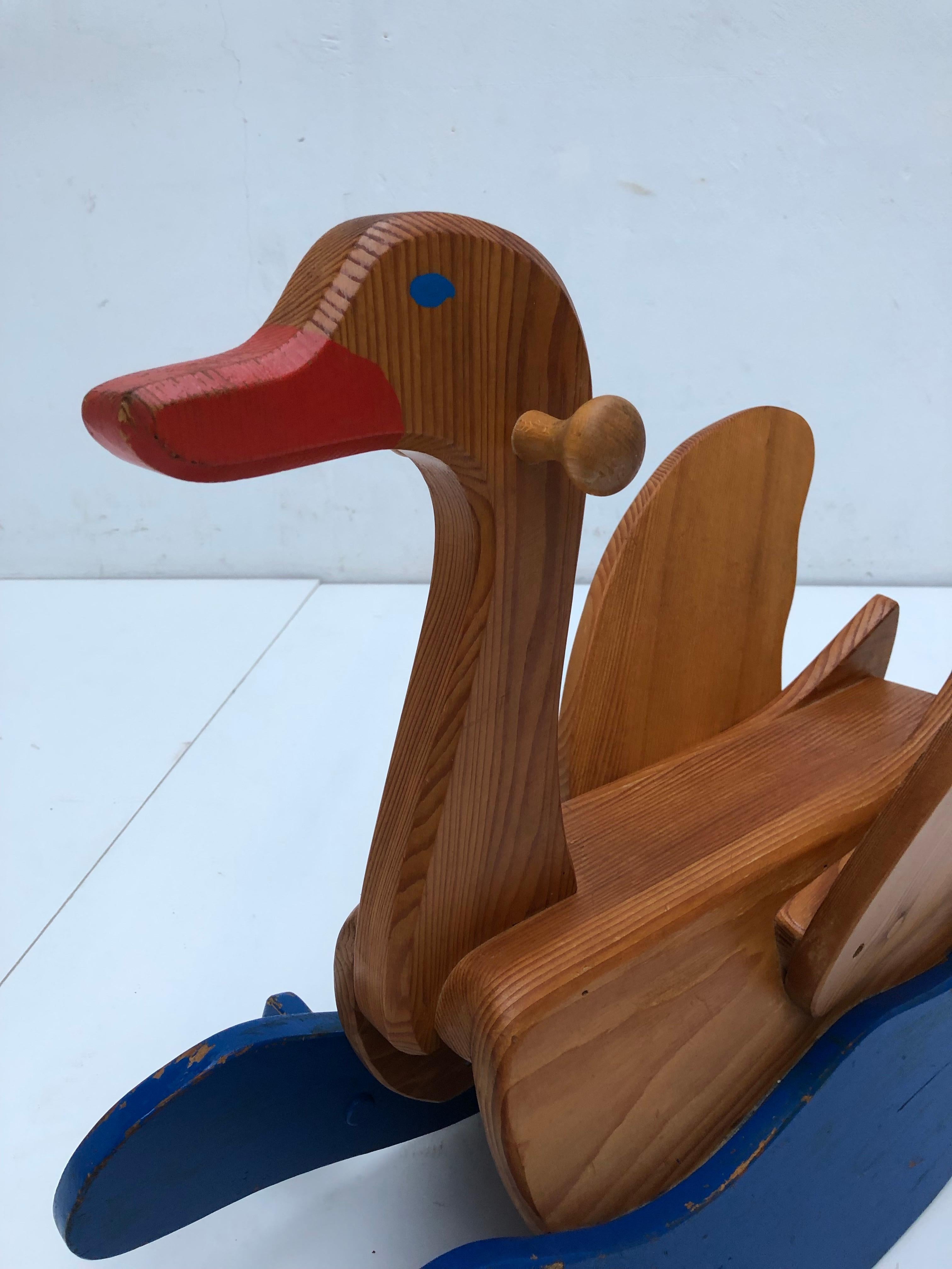 Swiss Mid-Century Modern Solid Pine Rocking Swan in the Style of Wisa Gloria For Sale 1