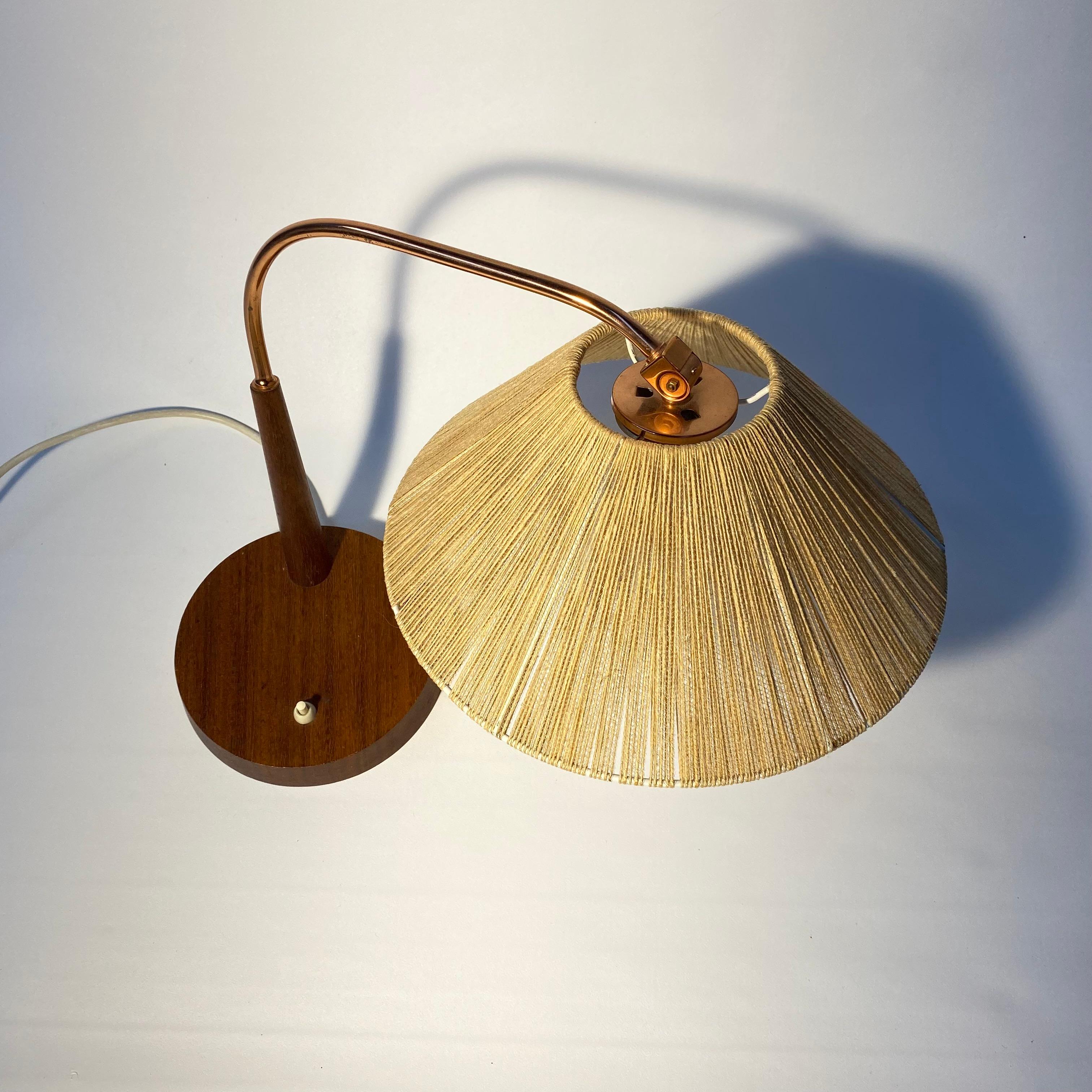 Swiss Mid-Century Teak & Brass Table Lamp by Frits Muller for Temde Leuchten. For Sale 5