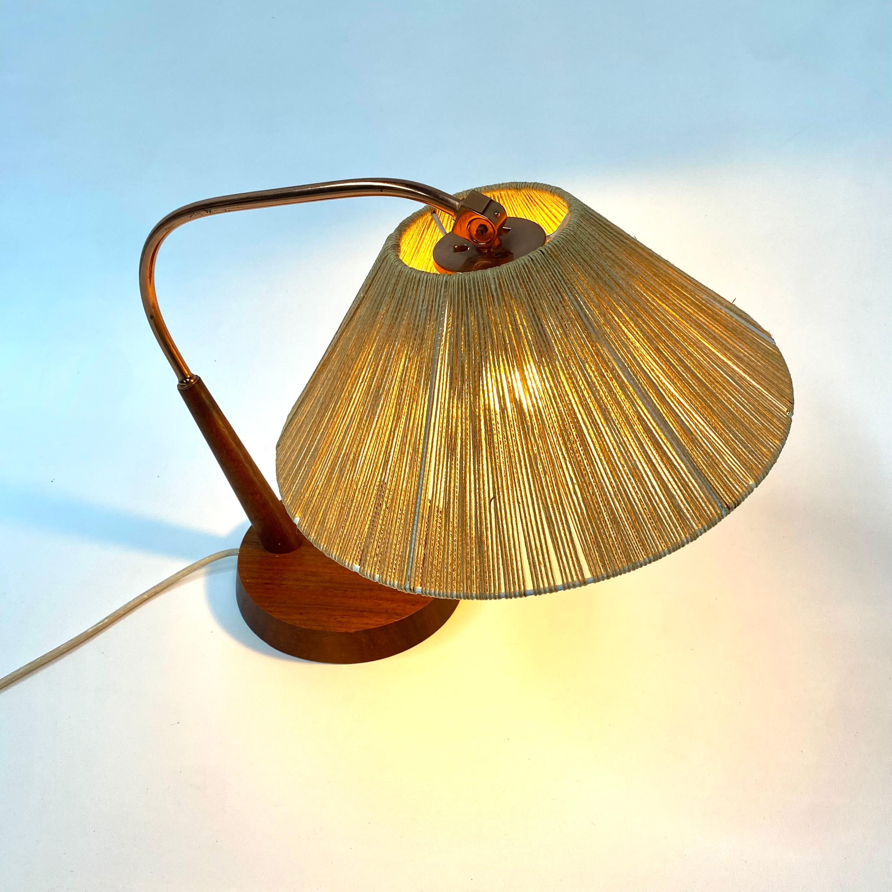 Swiss Mid-Century Teak & Brass Table Lamp by Frits Muller for Temde Leuchten. For Sale 7