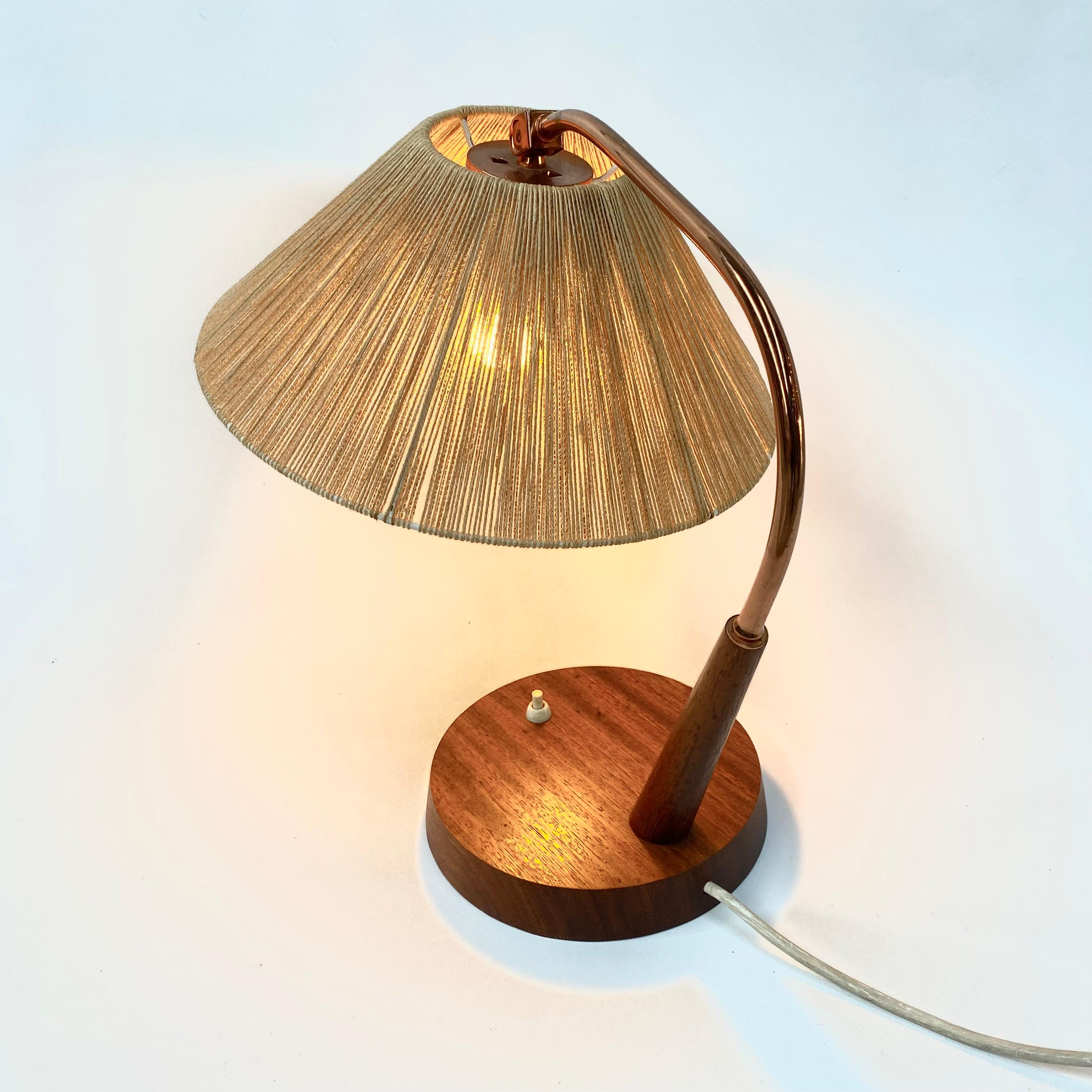 20th Century Swiss Mid-Century Teak & Brass Table Lamp by Frits Muller for Temde Leuchten. For Sale
