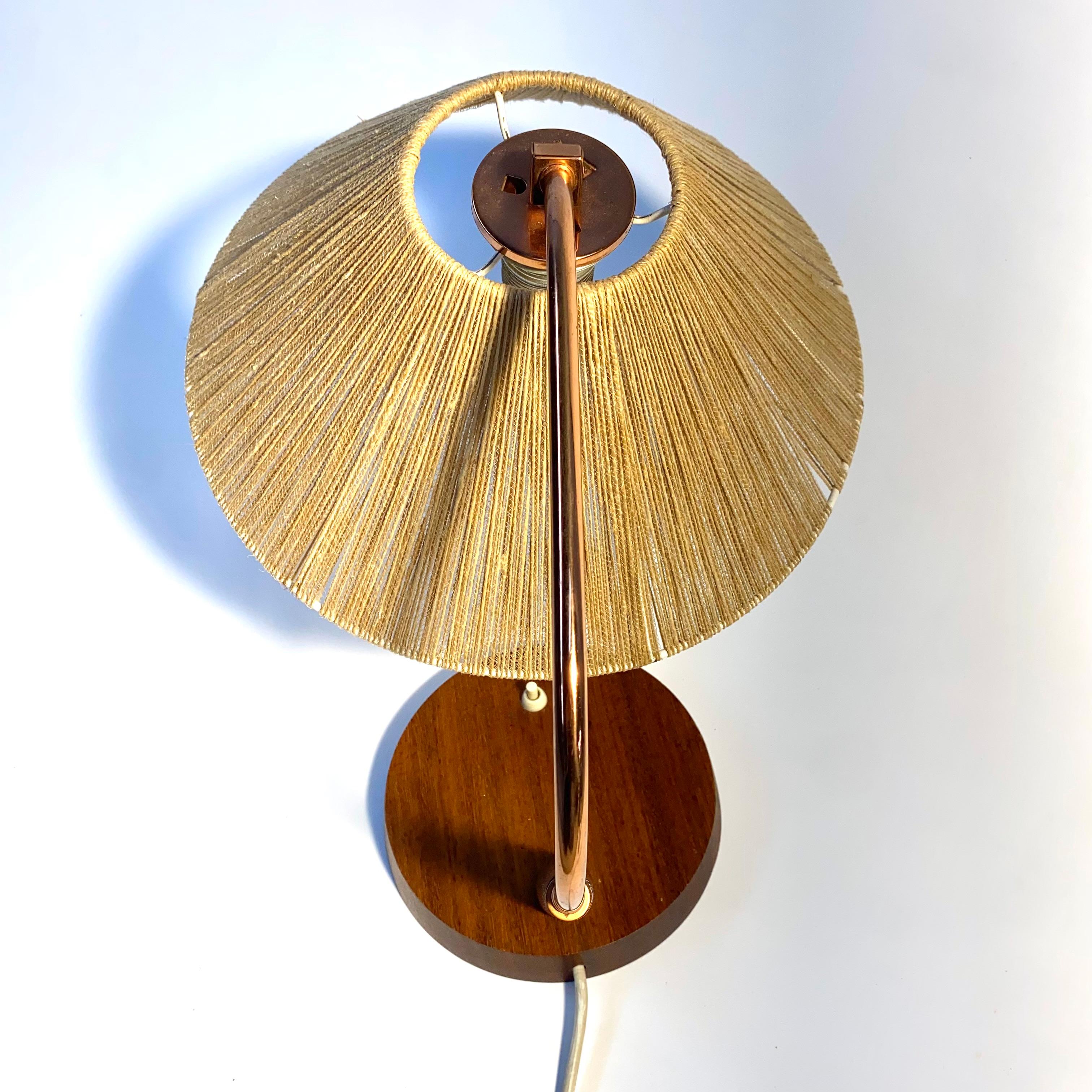 Swiss Mid-Century Teak & Brass Table Lamp by Frits Muller for Temde Leuchten. For Sale 2