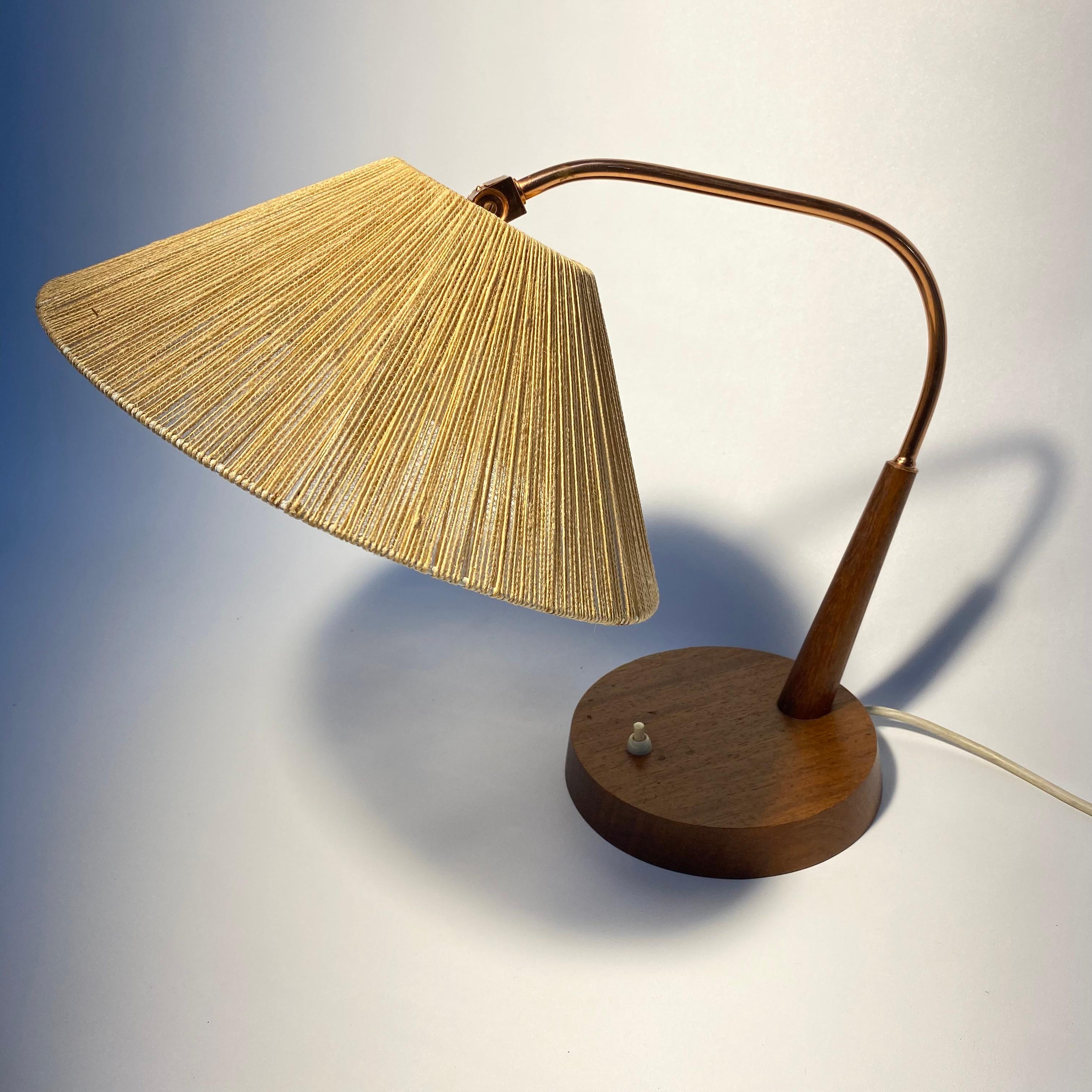 Swiss Mid-Century Teak & Brass Table Lamp by Frits Muller for Temde Leuchten. For Sale 4