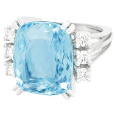 Retro Swiss Modern 11 Carat Aquamarine Ring