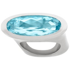 Swiss Modern 7 Carat Aquamarine Set Platinum Ring
