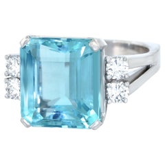 Swiss Modern Aquamarine and Diamond Ring