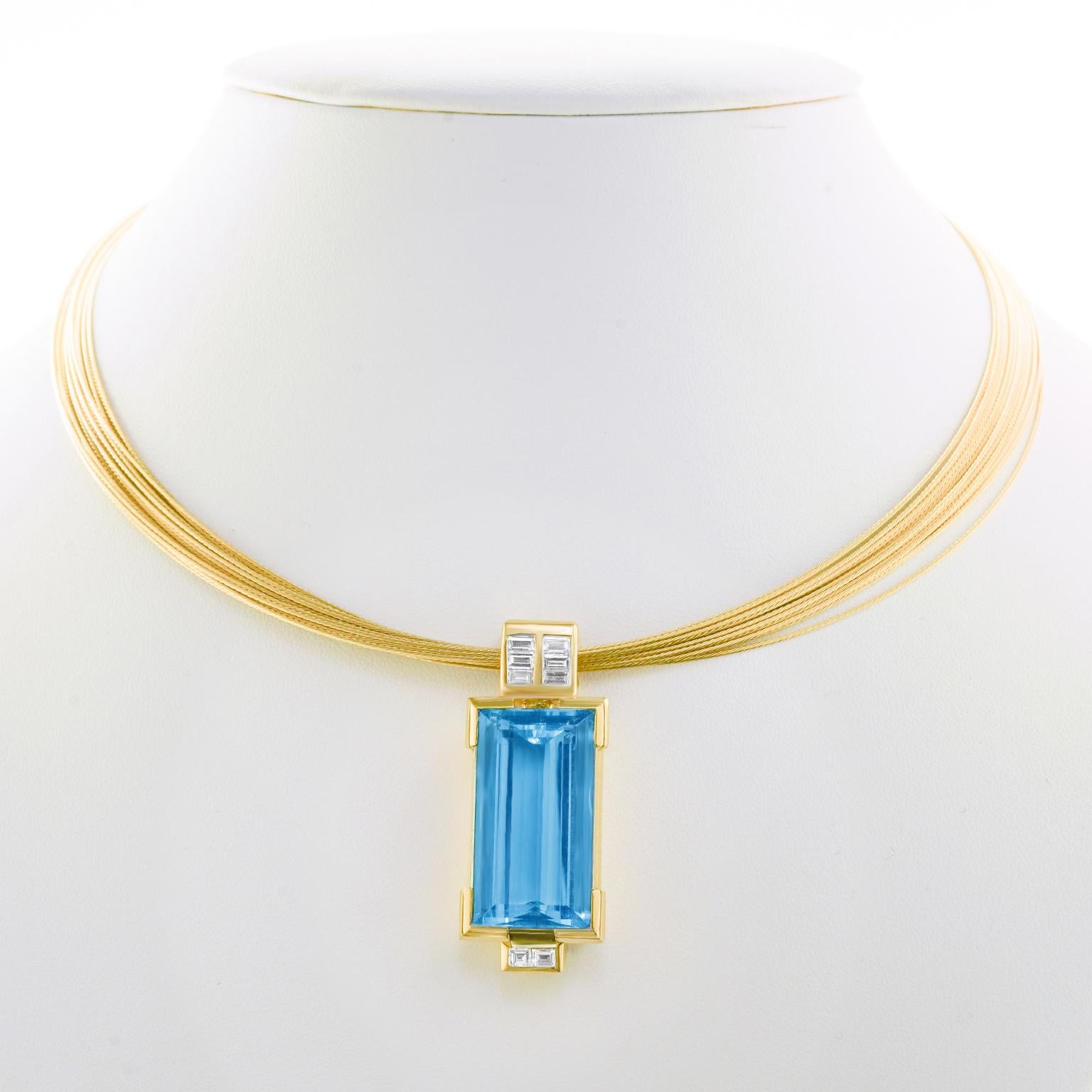 Modernist Swiss Modern Aquamarine and Gold Necklace