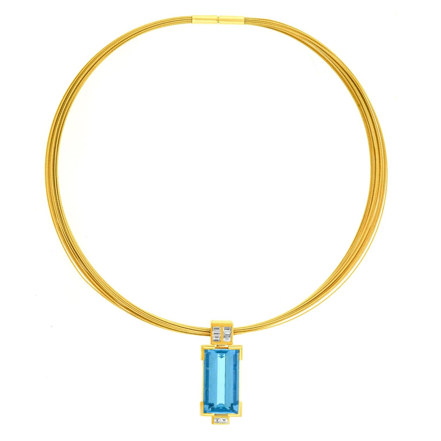 Swiss Modern Aquamarine and Gold Necklace 1