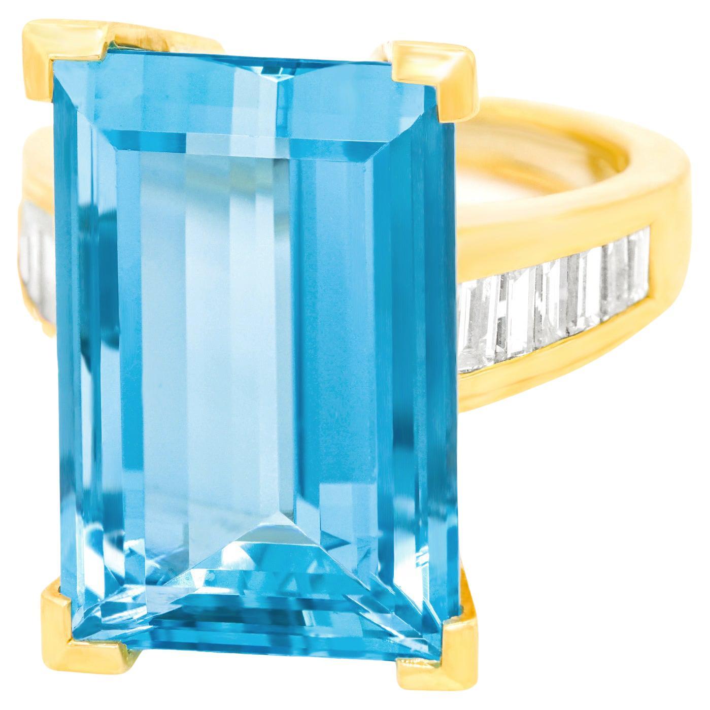 Swiss Modern Aquamarine and Gold Ring For Sale