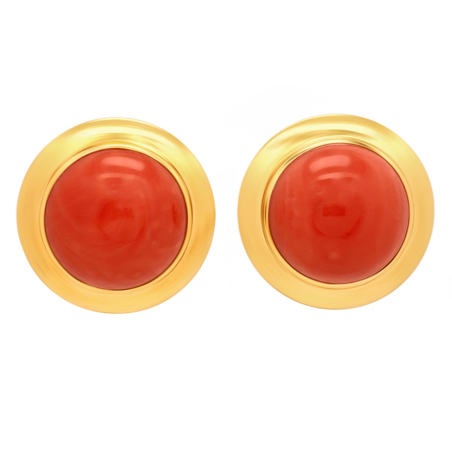 Round Cut Swiss Modern Coral Earrings For Sale