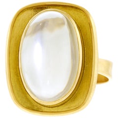 Swiss Modern Moonstone Set Gold Ring
