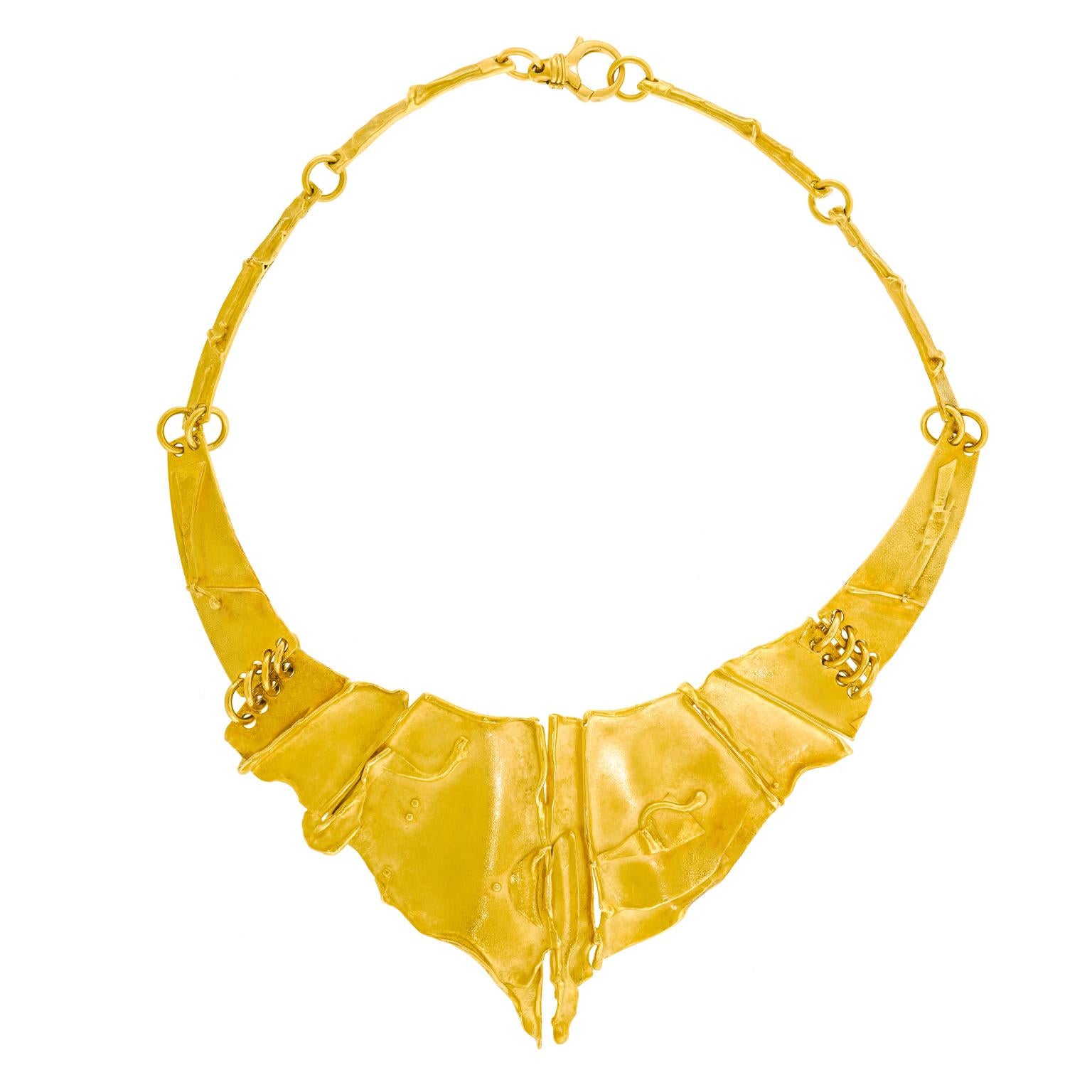 Modernist Swiss Modern Organo-Chic Gold Necklace For Sale