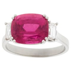 Swiss Modern Pink Tourmaline and Diamond-Set Gold Ring