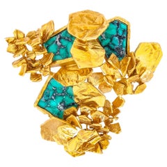 Swiss Modern Sixties Turquoise and Gold Brooch